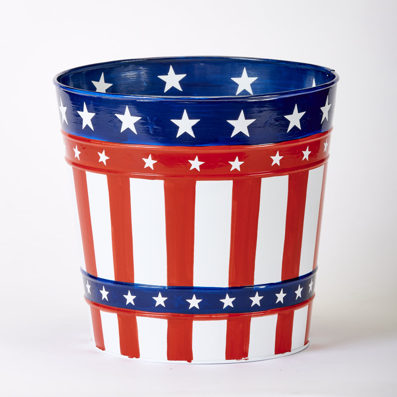9.5" Galvanized Metal July 4th  Independence Day Flower Bucket Pail, Set of 3, 9.5" H x 9.5" W x 9.5" D