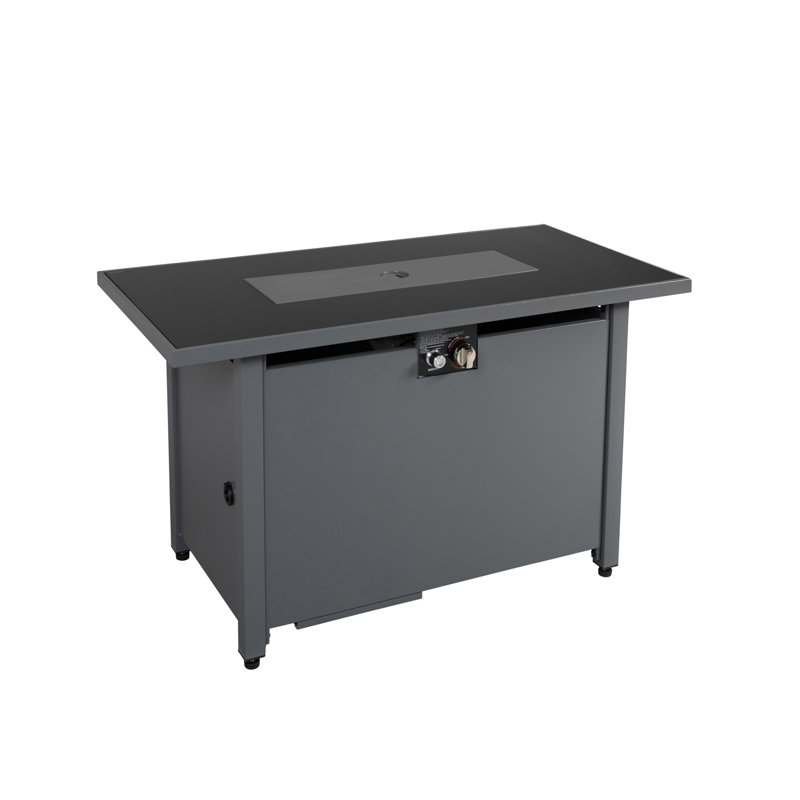 25'' H x 42'' W Steel Outdoor Fire Pit Table with Lid, Black