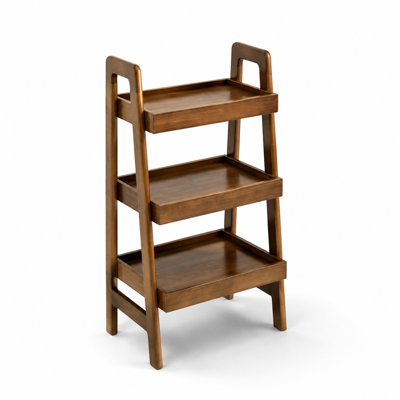 3-Tier Solid Wood Ladder Bookshelf, Freestanding Open Storage Shelf with Tiered Display, Compact Side Table, Space-Saving Mid-Century Modern Design with Natural Wood Grain Finish