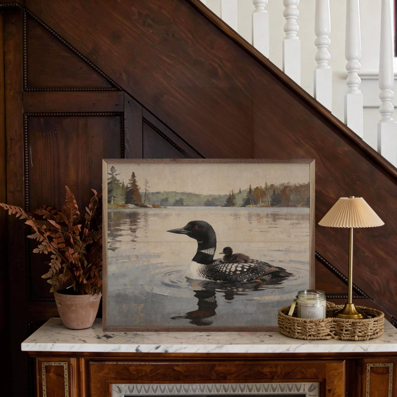 Loon And Baby On The Lake, H 8 po x l 10 po