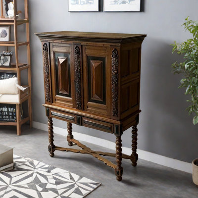 Ash Wood Frame Wardrobe with Carved Details