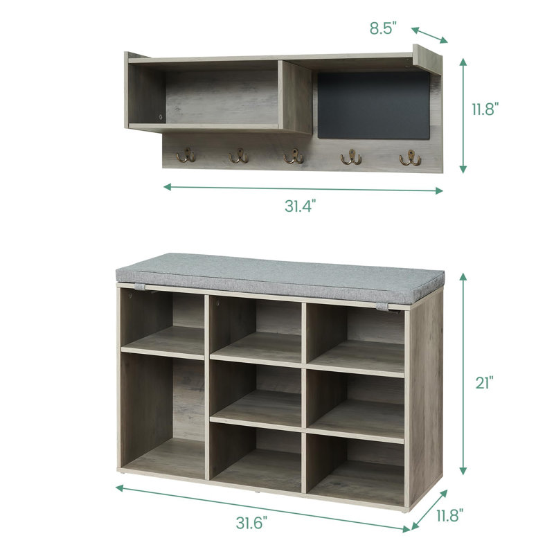 Banc d'entrée avec portemanteau, portemanteau 4 en 1 avec range-chaussures, Gris