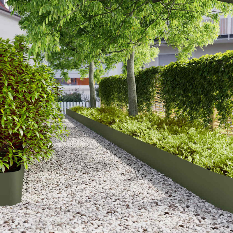 Lawn Edgings 10 Pcs Cold-Rolled Steel, Olive Green, 25cm H x 103cm W x 0.05cm D