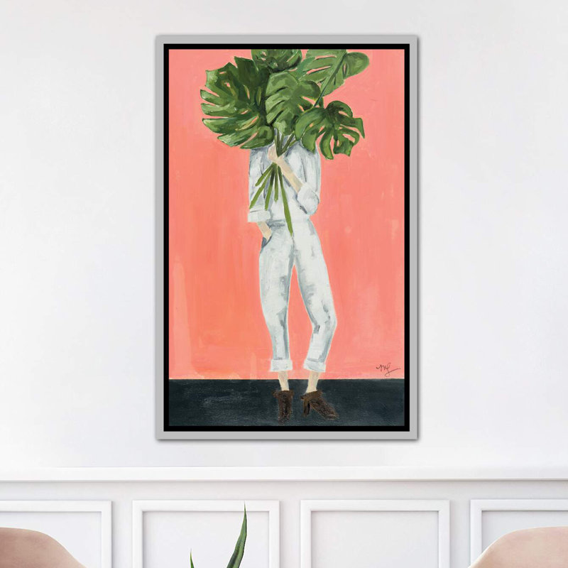 « monstera », peinture, H 48 po x l 32 po x P 1,5 po, Toile avec cadre argenté