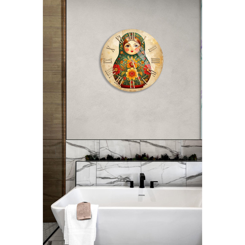 Horloge murale en verre trempé russe, 14 pouces, Blanc, romain