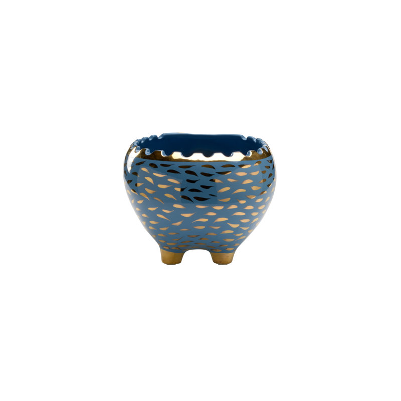 Hedgehog Ceramic Planter, Blue/Gold