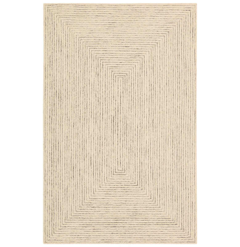 Tapis blanc en laine touffeté à la main Kafes, Rectangle 6 pi x 9 pi