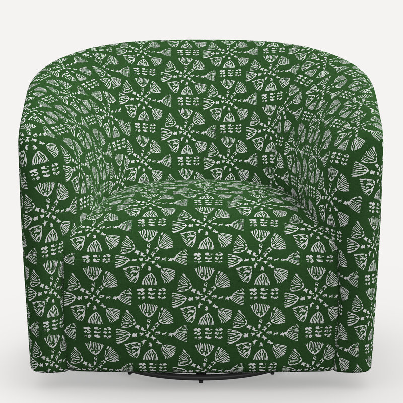 Amrit Swivel Chair, Jr Pratham Green Geometric Linen