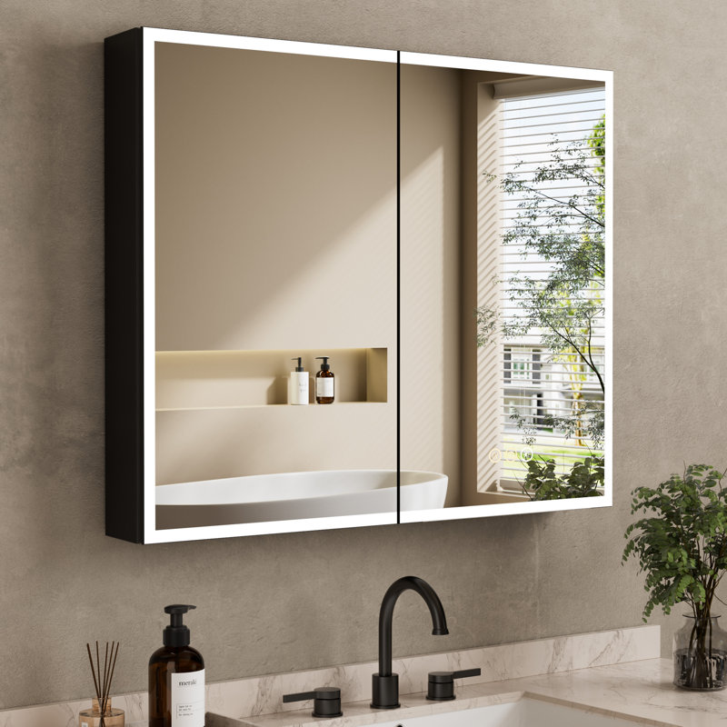 Armoire à pharmacie avec miroir à DEL l 36 po x H 32 po Tyrise, homologuée ETL, éclairage à intensité variable, désembueur antibuée, très grand rangement, tablettes réglables, encastré ou à fixation en surface