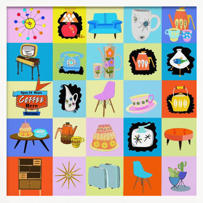 "Mid century pop", art mural texturé encadré