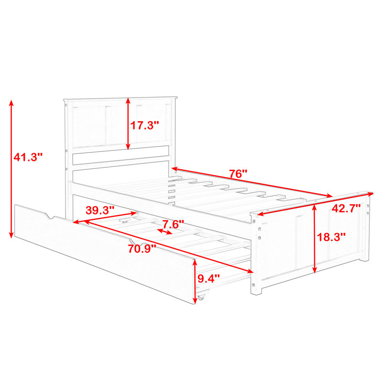 Twin Size Platform Bed with Trundle, Gray