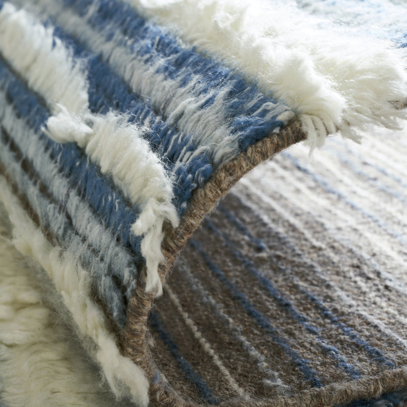 Belz Wool Striped Area Rug in Blue, Rectangle 7'9" x 9'9"