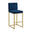 Tabouret à hauteur de comptoir moderne en velours avec dossier complet - ensemble de 2 - Bleu marine-130022059-130022064