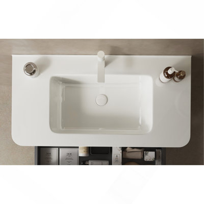 36" White Ceramic Undermount Basin Only, No Cabinet, No Faucet and Drain