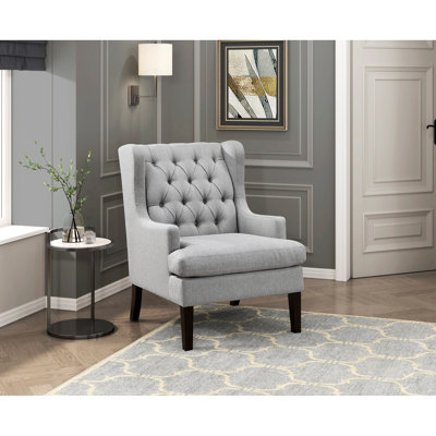 Chaise d'appoint à boutons avec siège en tissu gris et coussins en mousse
