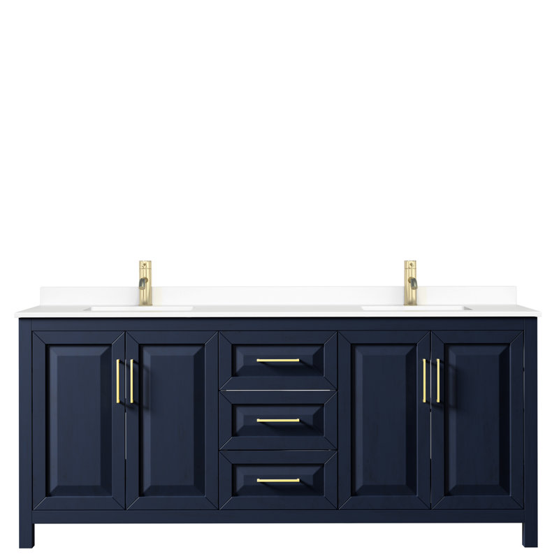 Daria 80'' W Double Vanity, Dark Blue, Brushed Gold