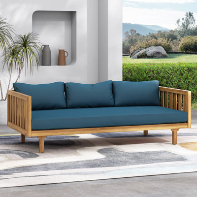 Modern Outdoor 3-Seat Sofa With Water-Resistant Cushions Patio Daybed Furniture,Dark Blue