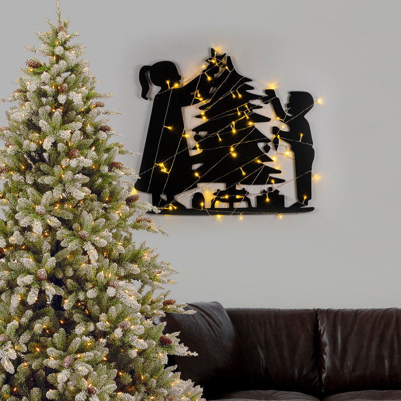 Decorative Metal Wall Accessory, Black, 15.4 x 25.2 inches | 100% Metal, Thickness: 0.05 inches | Includes 16.4 ft Cable, Battery Operated (3 AA) | Stylish Home Décor, Easy Wall Mounting, IP20 Rated