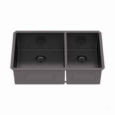 Évier de cuisine encastré à double cuve noir Gunmetal avec conception 60/40 et cuves profondes de 10 pouces pour un nettoyage efficace et une esthétique moderne