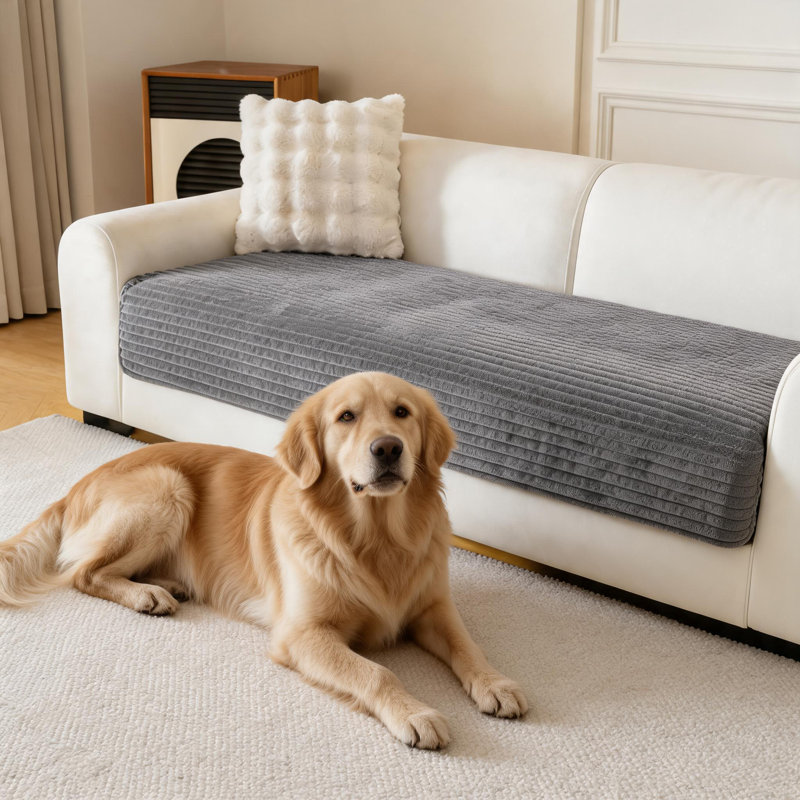 Housse de canapé en flanelle rayée imperméable gris foncé, protection antidérapante pour canapé lavable, 35" H x 94" W