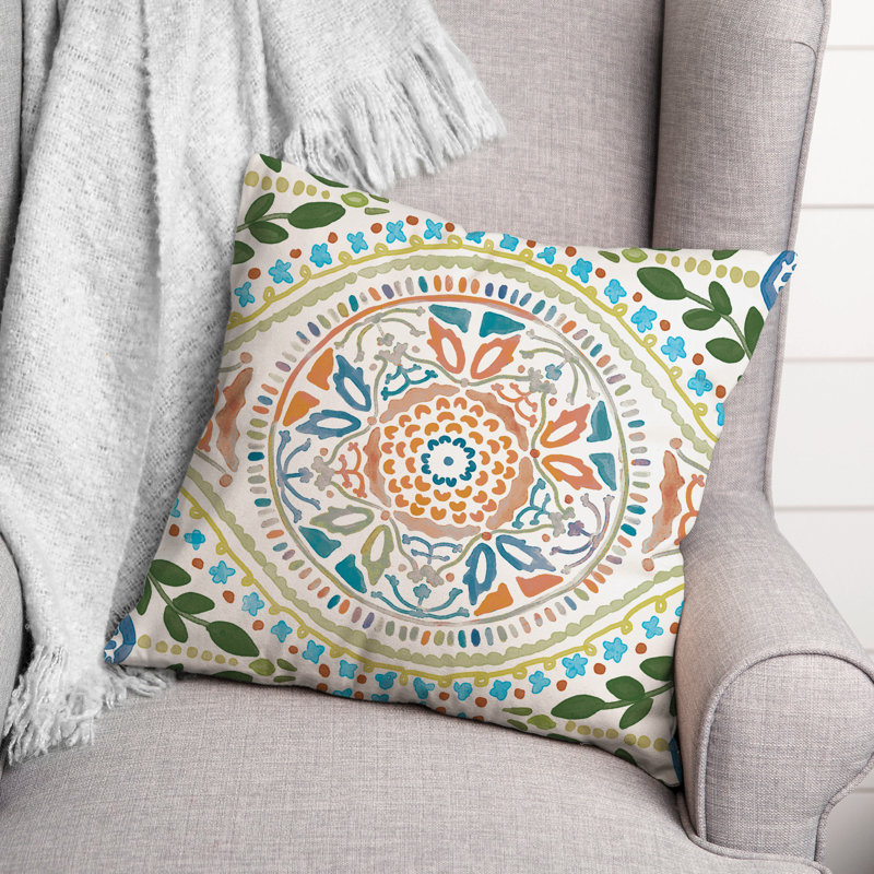 Outdoor Reversible Throw Pillow, Orange, Floral 1