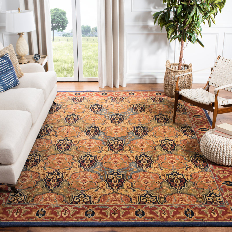 Tapis bleu / rouge / brun en laine touffeté à la main Colyt, Rectangle 5 pi x 8 pi