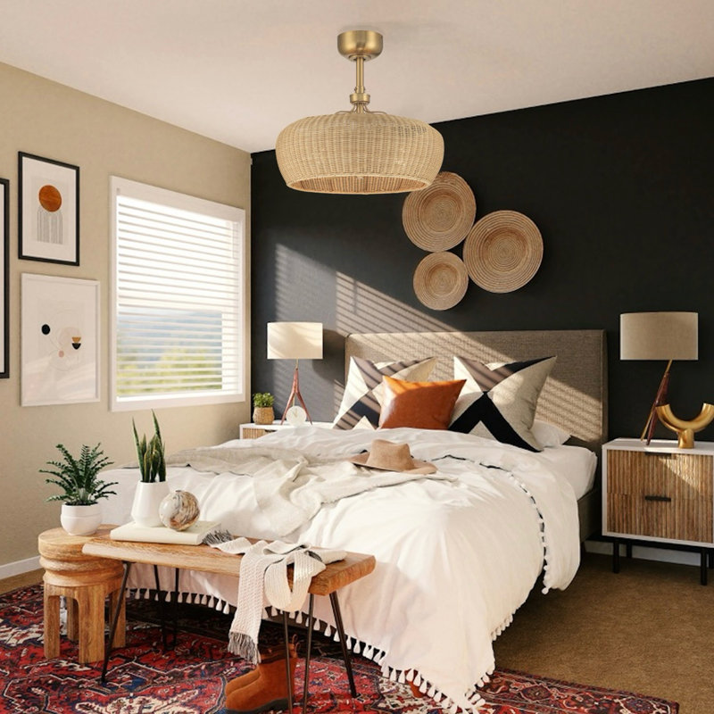 Ventilateur de plafond 22 po avec luminaire et télécommande Ayane, Naturel, Laiton vieilli
