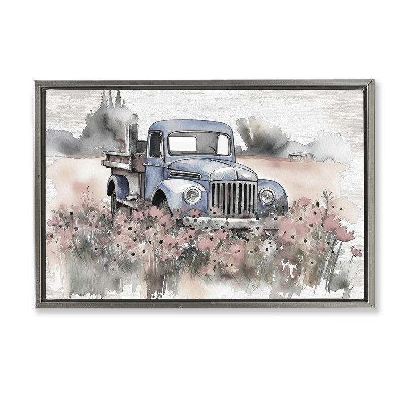 Pickup in Floral Meadow, toile flottante encadrée par lettrée et doublée, Cadre flottant gris lustré, H 21 po x l 31 po