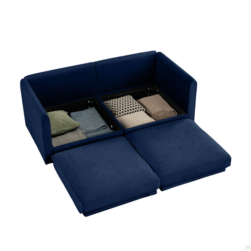 Canapé en chenille 2 places avec siège de rangement, H 27,9 po x l 75,5 po x P 37,4 po, 2, Bleu