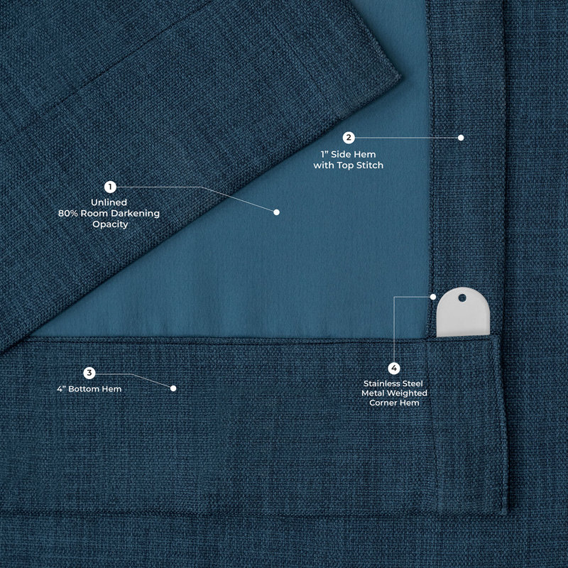 Oneridge Room Darkening Faux Linen Single Curtain Panel, 50" W x 84" L, Indigo