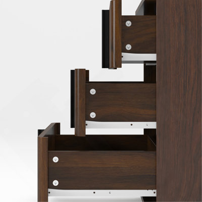 Table de chevet rétro à 3 tiroirs cannelés de 64,5 cm (lot de 2), noyer