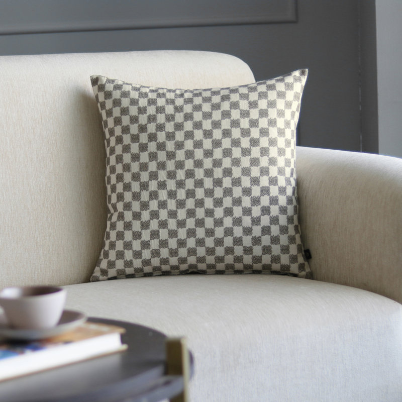 Bitmap Embroidered Linen Pillow Cover, Taupe