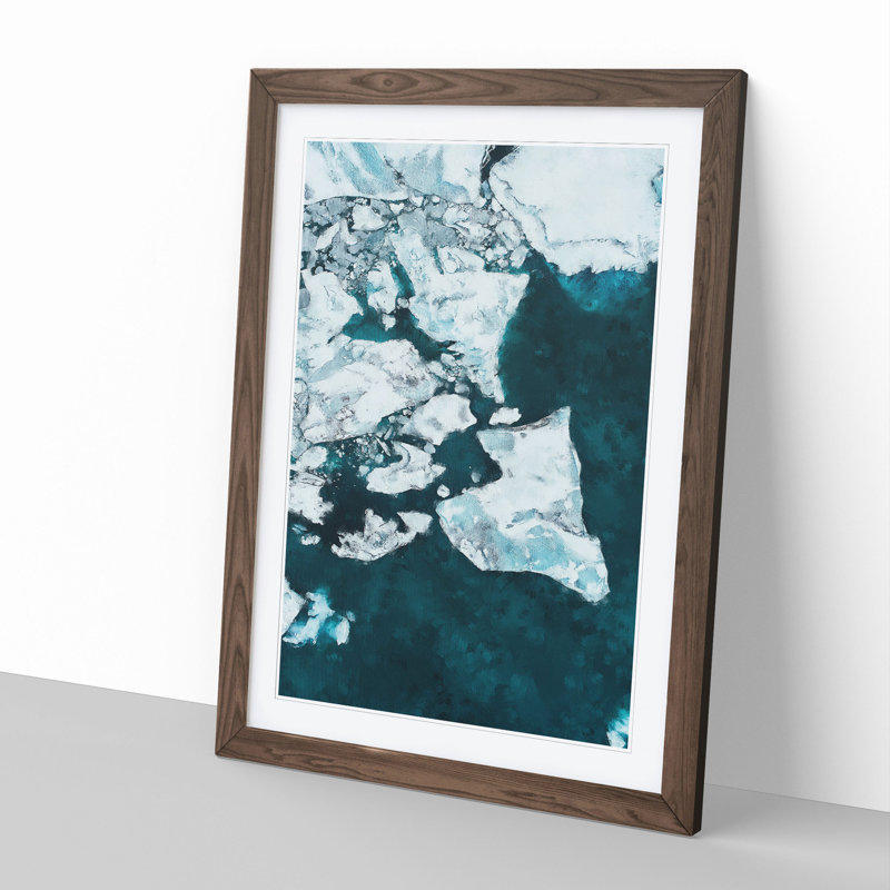 Broken Glacier in Iceland - Picture Frame Painting, Walnut, 48cm H x 36cm W x 2cm D