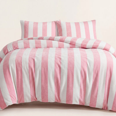 Blush Pink Cabana Stripe Duvet Cover Set Queen Size, Ultra Soft Plush Bedding, Soft Romantic Resort Style, Lightweight Cozy 3-Piece Striped Bedding Set for All Seasons