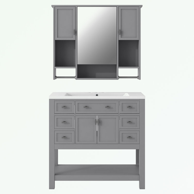 Tadyn 36 " W Free Standing Wall Mounted Single Double Single Vanity Bathroom Vanity With Top, Gray