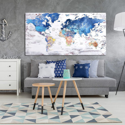 World Map Wall Art-Modern Art Wall Decor-Framed Artwork For Walls-Canvas Art For Office-Paintings For Decorations-Large Pictures For Living Room 24X48