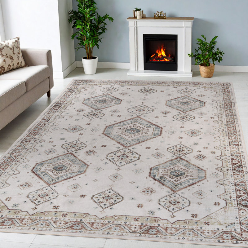 Aquinnah Burj Elegant Floral Medallion Nylon Washable Indoor Area Rug, Rectangle 12' x 15'