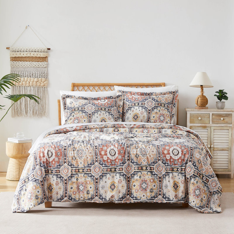 Kilim oversized duvet cover set, Twin Duvet Cover + 1 Standard  Sham, Navy/Ivory
