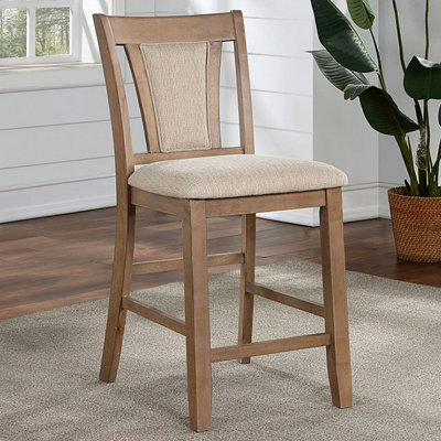 Ensemble transitionnel de 2 chaises à hauteur de comptoir en bois naturel et chaise rembourrée en similicuir rembourré