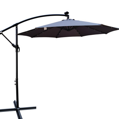 Parasol solaire solaire pour terrasse 8 pieds avec manivelle et base en croix pour lumières de jardin et piscine