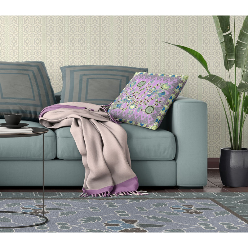 Housse et insert de coussin décoratif en polyester pour l'intérieur et l'extérieur, 18 po x 18 po, Mauve / Vert / Jaune