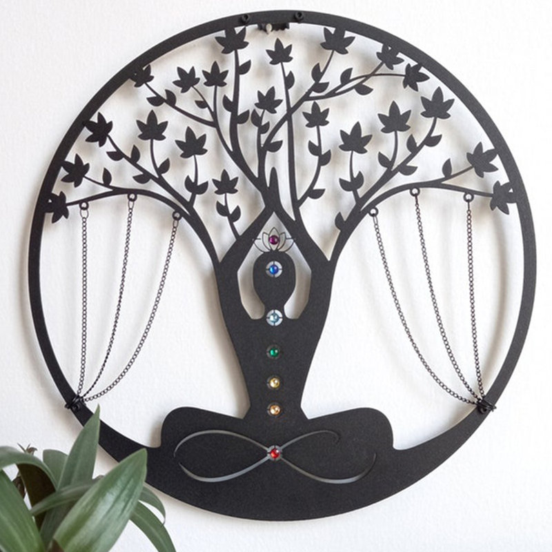 Metal Wall Decor, 13.4 inches(34 CM Tree Art Wall Sculpture, Metal Wall Art Hanging for Living Room Bedroom Indoor Outdoor, Laser Cut Rustic Black Tree of Life