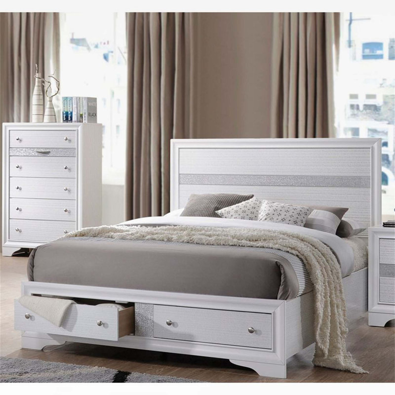 Low Profile Storage Platform Bed, Queen, White
