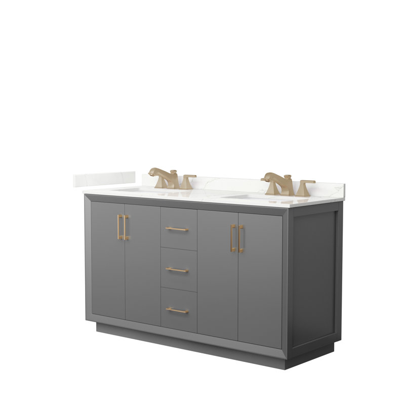 Strada 60 in. Double Vanity, Giotto Quartz, Dark Gray, Matte Black