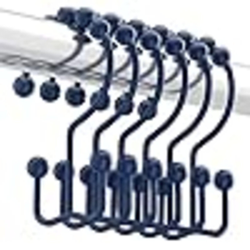 Shower Curtain Hooks Rings, Rust-Resistant Metal Double Glide Shower Hooks For Bathroom Shower Rods Curtains, Set Of 12 Hooks