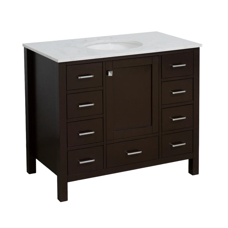 Ensemble de meuble-lavabo simple 42 po Claudett, Chocolat, Carrare d'ingénierie