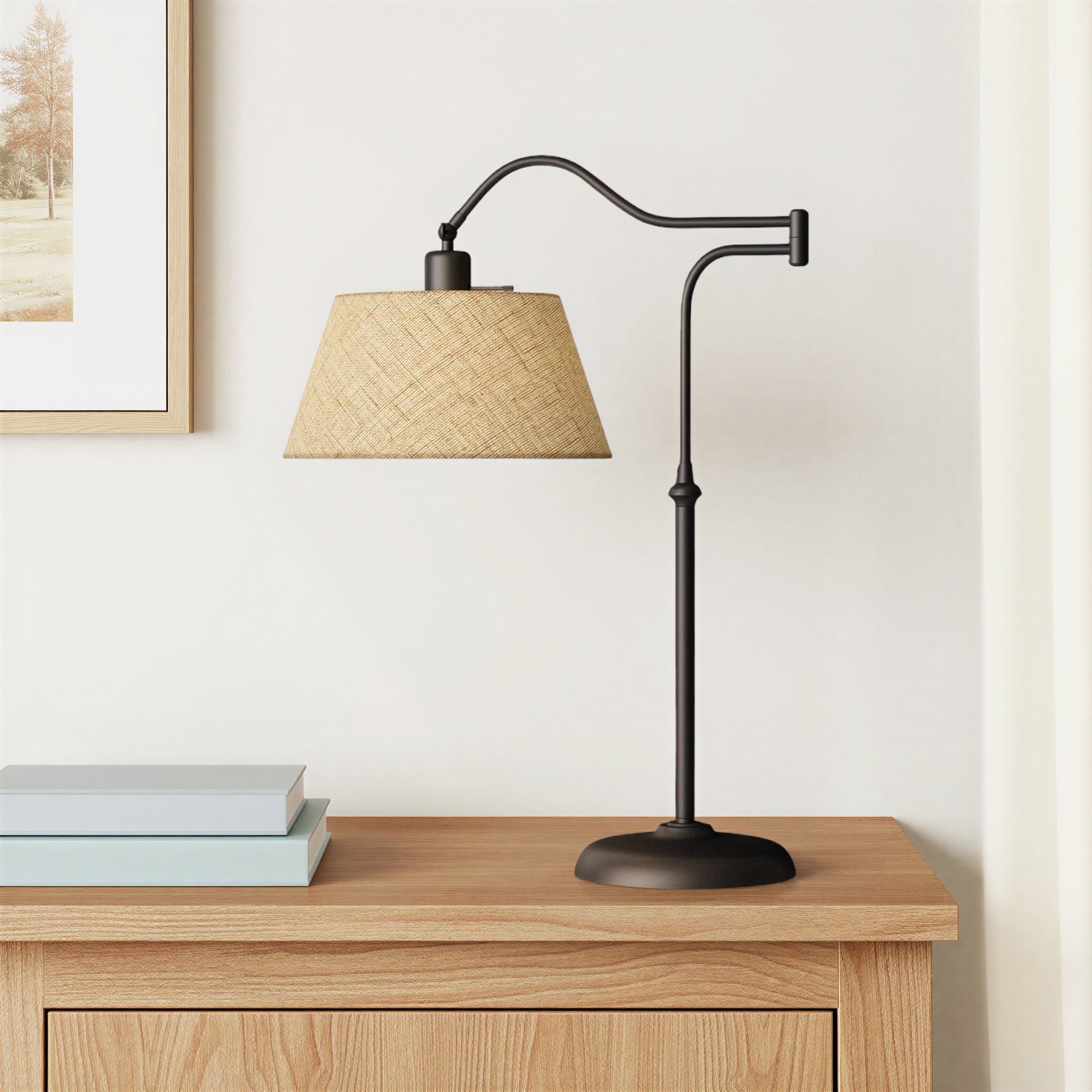 Theodora Adjustable Metal Arched Lamp, Khaki, Antique Bronze, 27" H x 12.5" W x 23" D