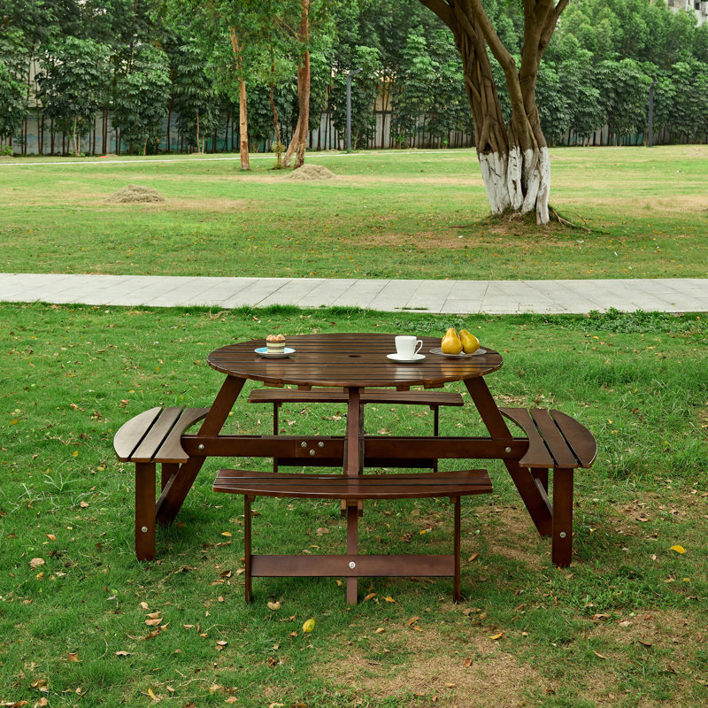 Table de pique-nique d'extérieur pour 8 personnes, Brun