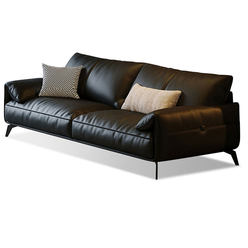 Coussin de canapé standard en cuir véritable noir, H 34,65 po x l 74,8 po x P 38,58 po