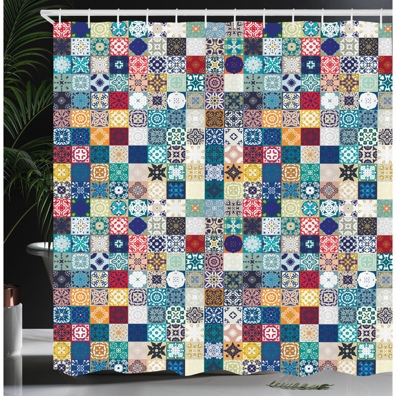 Patchwork Shower Curtain with Hooks Included